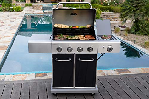 Kenmore PG-40409S0LB-AM 4 Outdoor Patio Gas BBQ Grill with Side Burner, Black