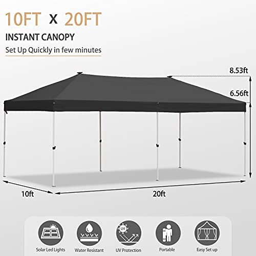 10x20 Pop up Canopy Solar Power Led Light Party Wedding Gazebo Tent Black