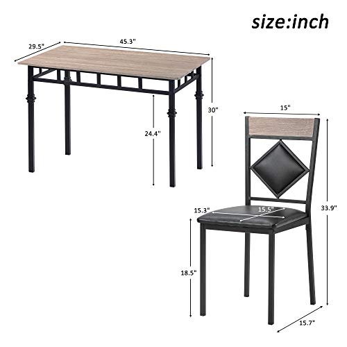 Harper & Bright Designs 5-Piece Modern Wood Dining Table Set, Wooden Kitchen Table with Metal Frame and 4 Leather Dining Chairs, Nature