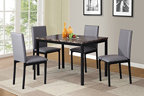 Roundhill Furniture 5 Piece Citico Metal Dinette Set with Laminated Faux Marble Top - Gray
