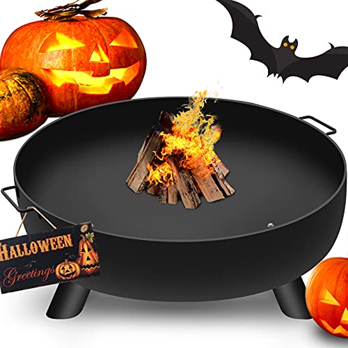 Amagabeli Fire Pit Outdoor Wood Burning Cast Iron Fire Bowl 36in with A Drain Hole Fireplace Extra Deep Large Round Outside Backyard Deck Camping Beach Heavy Duty Metal Grate Rustproof Black