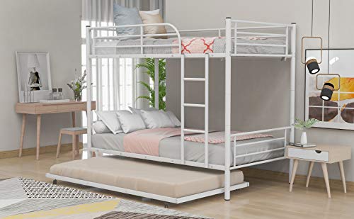 Metal Twin Over Twin Bunk Beds with Trundle Bed Twin Bunk Beds for Kids No Box Spring Required