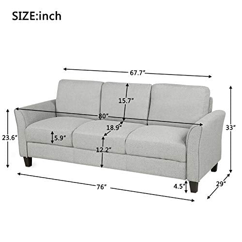 3-Seat Sofa Living Room Sofa, Linen Fabric Upholstered Sofa Set, Modern Design Sofa Couch with Cushion Back, Living Room Apartment (Light Gray)