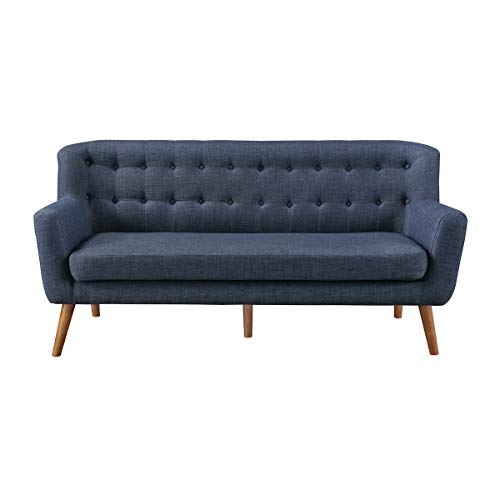 OSP Home Furnishings Mill Lane Mid-Century Modern Sofa, Navy Blue Fabric