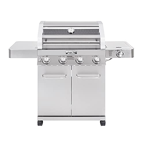 Monument Grills 41847NG Convertible 4-Burner Natural Gas Grill ,Stainless Steel Propane Grills, LED Controls,Side Burner(Without Conversion Kit)