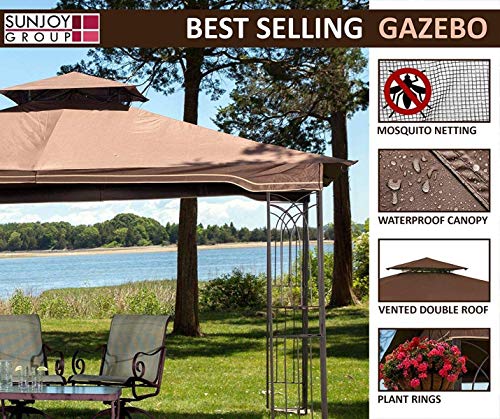 Sunjoy L-GZ798PST-E-A New Regency III Gazebo 10' x 12' with Mosquito Netting, Brown