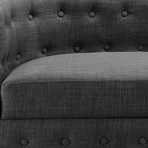 Rosevera Edmeston Upholstered Linen Tufted Button Back with Nailhead with Armreat Loveseat Settee for Living Room Bedroom, Metal Gun