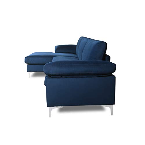 Livspace Sectional Sofa Navy Blue Velvet, Left Hand Facing