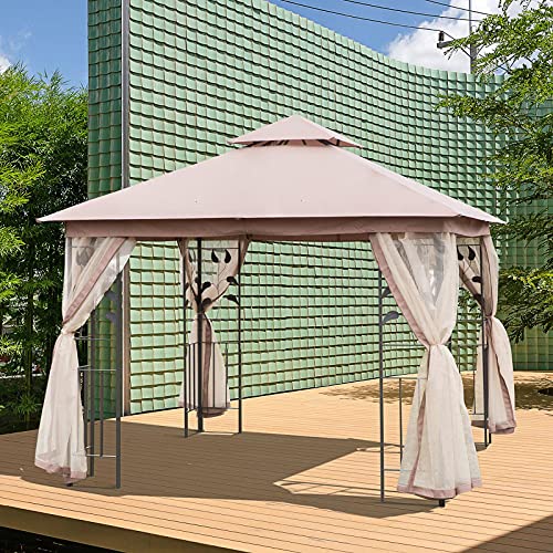 10' x 10' Steel Fabric Outdoor Patio Gazebo Mesh Curtain Sidewalls Outdoor Furniture Patio Furniture Gazebos for patios Pop up Canopy Tent Tents for Parties Canopy Tent Outdoor Patio Party Tent