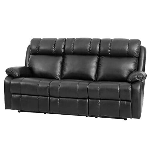 Recliner Chair Leather Sofa Recliner Couch Manual Reclining Home Theater Seating Manual Recliner Motion for Living Room Furniture (Three Seat, Black)