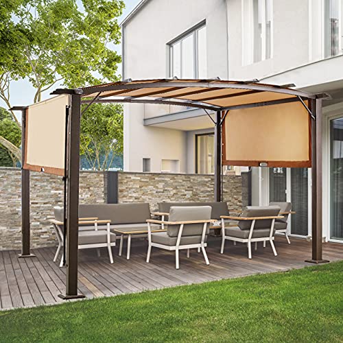 AECOJOY 11.8’ X 9.3’ Outdoor Retractable Pergola Canopy,Metal Frame Grape Gazebo & Canopy Cover, Outdoor Steel Pergola Gazebo with Retractable Canopy Shades, Ideal for BBQ, Party, Beach and More