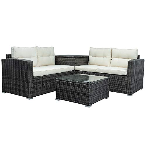 XXGJKOutdoor Furniture Sofa Set with Large Storage Box (Beige)