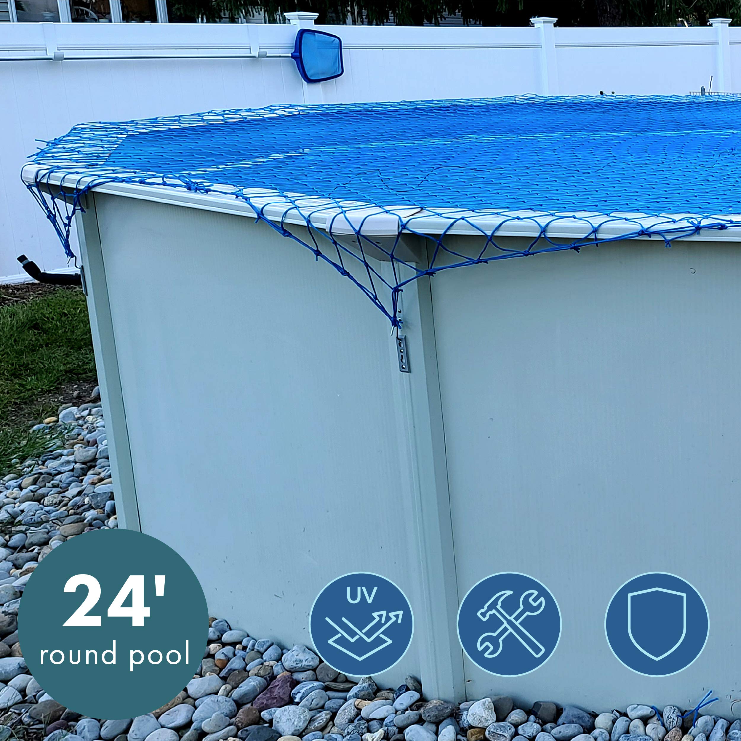 WaterWarden Net, 24’ Round, Blue – DIY System for Aboveground Pools, For Kid Safety, Made of Durable UV Protected Polyethylene Material, Water, WWN24, 24'