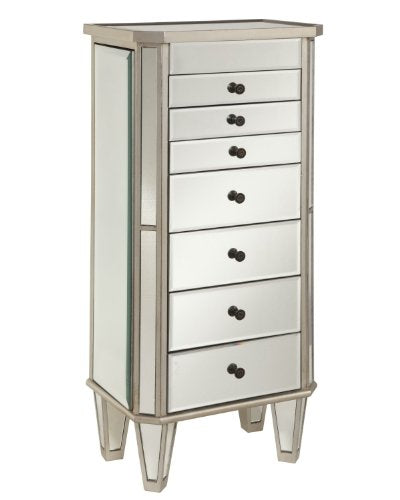 Powell Jewelry Armoire Wood, Silver Mirrored