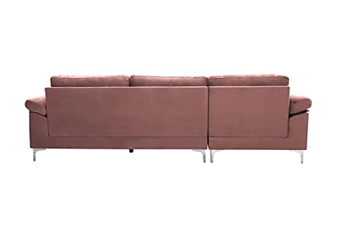STARTO Upholstered Modern Sectional Sofa Furniture Set for Living Room Velvet L Shaped Chaise 3 Seat Sofá Corner Couch with Metal Leg Left Hand Facing, Pink