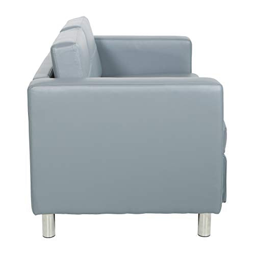 OSP Home Furnishings Pacific Loveseat with Padded Box Spring Seats and Silver Metal Legs, Charcoal Grey Faux Leather