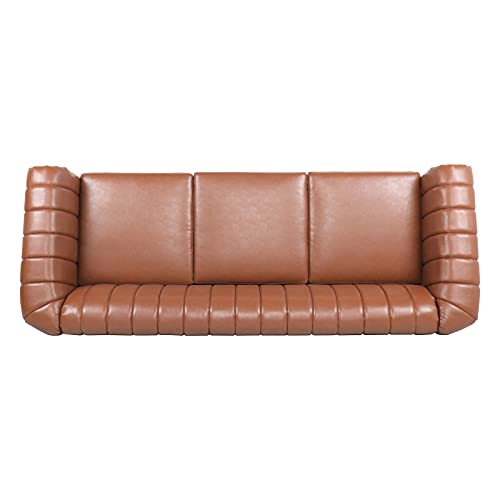 Chesterfield PU Leather Sofa Couch, Living Room Rolled Arm Three Seater Sofa