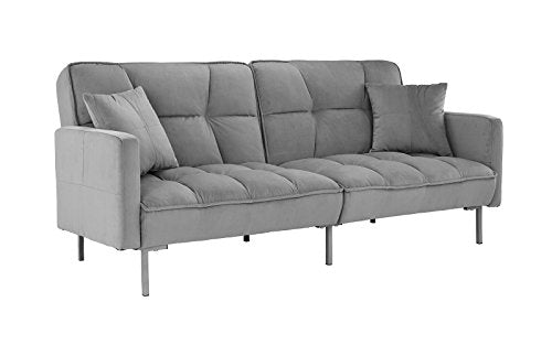 Modern Plush Tufted Velvet Splitback Living Room Futon (Light Grey)