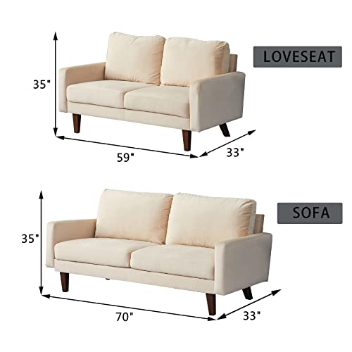 INSTORY Modern Velvet Loveseat Tufted Sofa Upholstered Couch with Armrest & Wooden Legs for Living Room,Bedroom,Study,Playroom,Apartment,Dorm - Beige