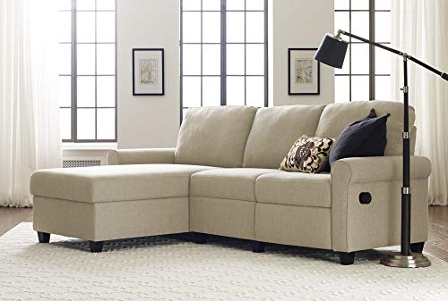 Serta Copenhagen Reclining Sectional Sofa with Left Chaise, Small Couch with Built-In Storage, Low-Maintenance & Family-Friendly Fabric, Beige