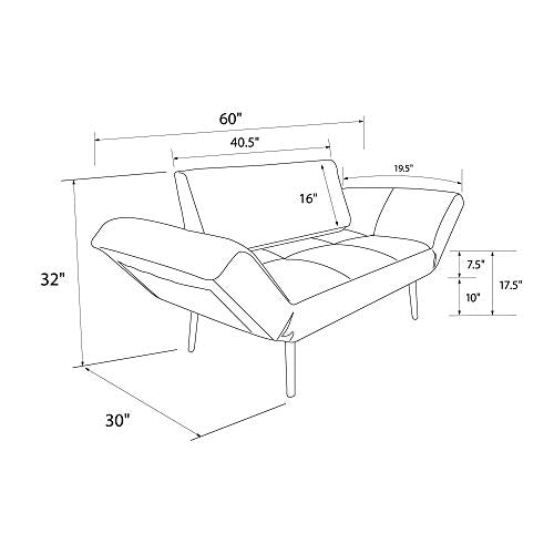 Novogratz Leyla Loveseat with Magazine Storage, Adjustable Sofa Bed Armrests to Convert into a Couch Sleeper, Light Gray Futon