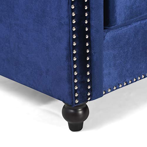 Laura Tufted Chesterfield Velvet 3 Seater Sofa, Midnight Blue and Dark Brown