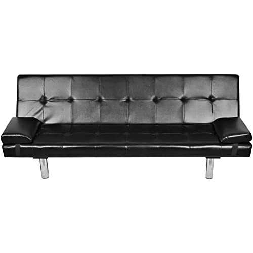 vidaXL vidaXL Sofa Bed with Two Pillows Artificial Leather Adjustable Black