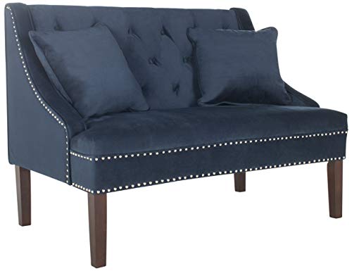 Safavieh Home Collection Zoey Navy Blue and Espresso Velvet Settee