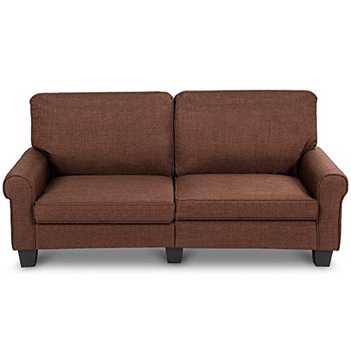 Giantex Sofa Couch Loveseat Fabric Upholstered Removable Back Seat Cushion Modern Home Living Room Furniture Set Bedroom Sofa (Brown)