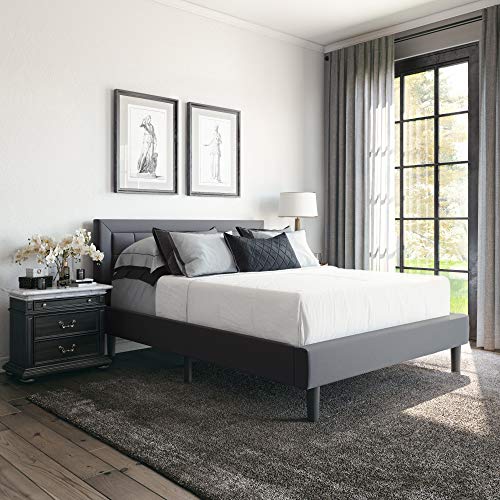 Classic Brands Mornington Upholstered Platform Bed | Headboard and Metal Frame with Wood Slat Support, King, Dark Grey