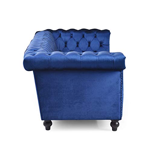 Laura Tufted Chesterfield Velvet 3 Seater Sofa, Midnight Blue and Dark Brown