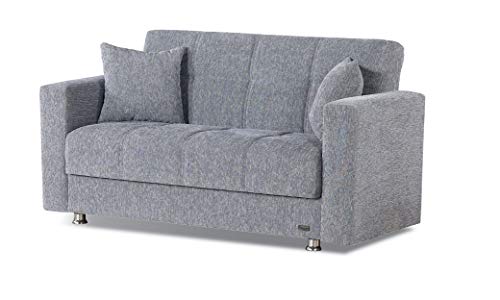 BEYAN Niagara Collection Contemporary Upholstered Convertible Storage Love Seat with Easy Access Storage Space, Includes 2 Pillows, Gray