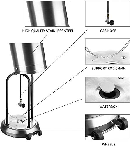 Nother 48000 BTU Patio Heater, Propane Patio Heater Standing with Cover and Wheels, Large, Outdoor Table Top Heater with Adjustable Thermostat, Suitable for Garden Wedding with Cover(Stainless Steel)