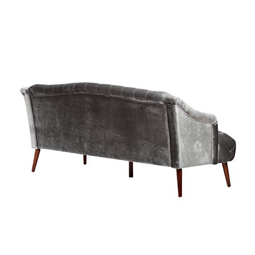 Esther Modern Glam Tufted Velvet 3 Seater Sofa, Smoke and Walnut