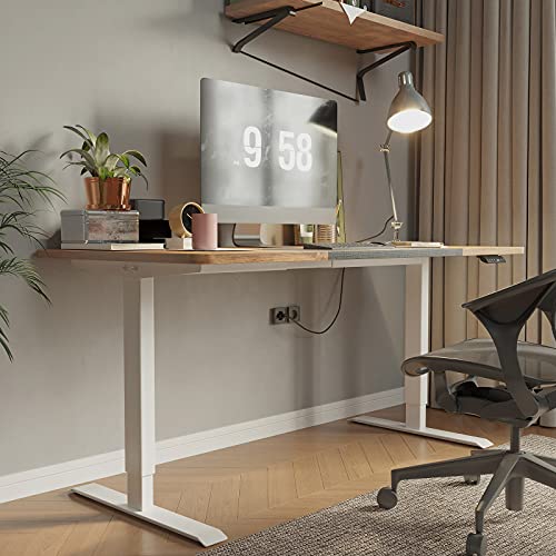 Electric Height Adjustable Standing Desk, 55 x 28 inches Stand up Desk, Sit Stand Home Office Table (Oak Top/White Frame)