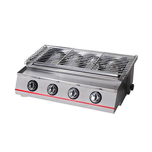 ITOPKITCHEN 4 Burners Gas BBQ Grill LPG Infrared Barbecue Stove Smokeless Adjustable Height Easy Cleaned Stainless Steel (Steel, Grey)