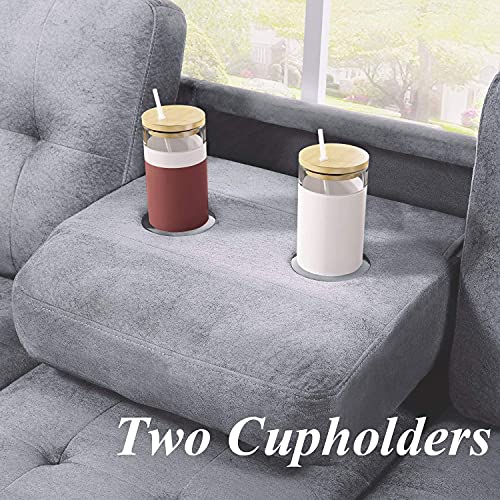 RINIMEI 3 Piece Modern Living Room Sectional Sofa Furniture Set,L-Shaped Upholstered Corner Couch with Reversible Chaise Lounge,Storage Ottoman & Cup Holders for Home Office, Antique Gray