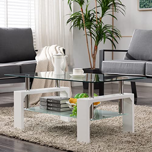 Modern Apartment Couch and Coffee Table Set, Beige Sofa with Rectangle Glass Waiting Area Table, 2 Piece Living Room Furniture Set