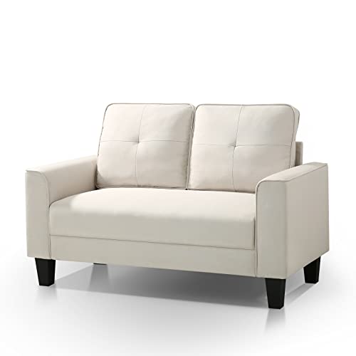 EDILLY Modern Loveseat Sofa Couch, 2 Seats Furniture,Stationary Sofa for Living Room Bedroom Small Apartment, Easy Assembly, Linen Surface, Solid Wood Frame(Loveseat-57'', White)