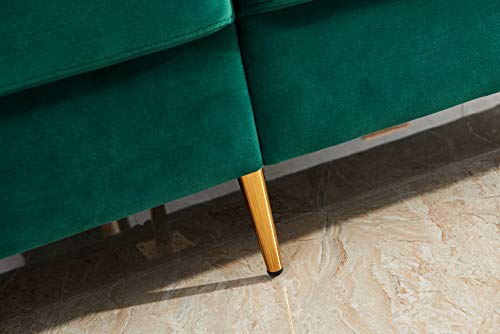 Emerald Green Velvet Fabric Sofa Couch,JULYFOX 71 inch Wide Mid Century Modern Living Room Couch 700lb Heavy Duty with 2 Throw Pillows