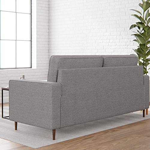 Edenbrook Lynnwood Upholstered Sofa with Square Arms and Tufting-Bolster Throw Pillows Included, Light Grey