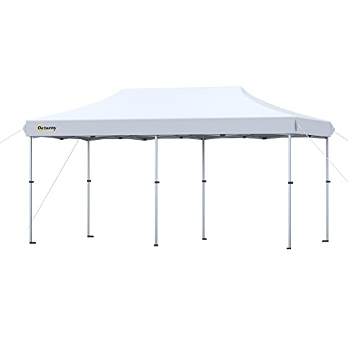 Outsunny 10'x20' Aluminum Pop Up Canopy Folding Instant Shelter Party Tent with Wheeled Bag, 2-Level Adjustable & Upgraded Thicker Tube, XL Large Ground Stakes for Events Patio Backyard