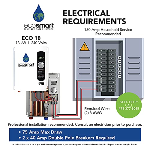 ecosmart ECO 18 Electric Tankless Water Heater, 18 KW at 240 Volts with Patented Self Modulating Technology,White