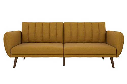 Novogratz Brittany Sofa Futon - Premium Upholstery and Wooden Legs - Mustard