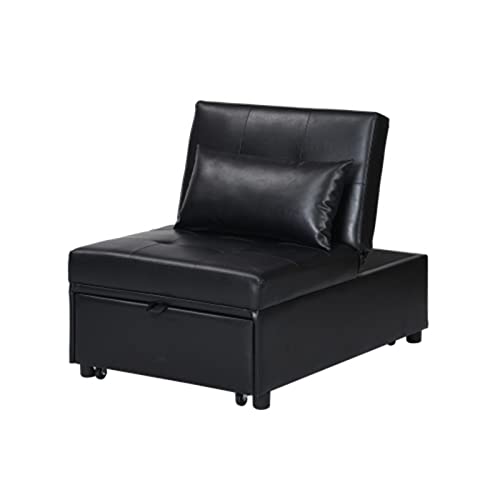 HEMOTONE Lazy Sofa Chair Sofa Bed Simple and Comfortable Adjustable Sofa Chair Suitable for Living Room, Bedroom, Dormitory or Office(Color:Black,Size:Leather)