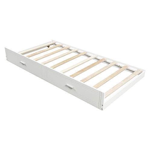 Merax Twin Over Twin Trundle Bunk Bed with 4 Storage Drawers and Staircase (White)