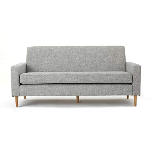 GDFStudio Christopher Knight Home Sawyer Mid-Century Modern Fabric 3-Seater Sofa, Light Grey Tweed / Natural