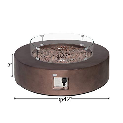 COSIEST Outdoor Propane Fire Pit Coffee Table w Dark Bronze 42-inch Round Base Patio Heater, 50,000 BTU Stainless Steel Burner, Wind Guard, Tank Outside, Free Lava Rocks, Waterproof Cover