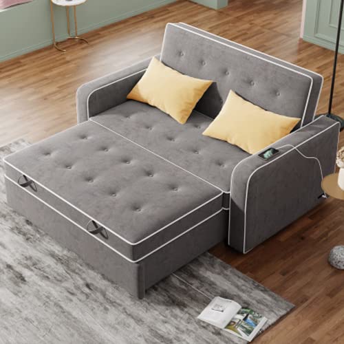 Merax Sofa with Pull-Out Bed Convertible Sleeper Sofa Bed Loveseat Couch Oversized Armchair Adjustable Single Bed Chair with Dual USB Port for Small Space