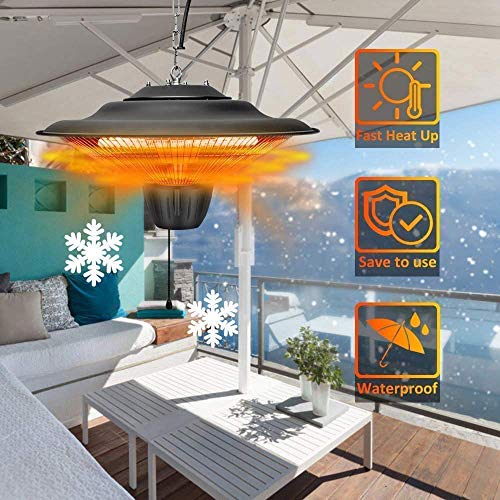 Patio Heater for Outdoor and Indoor Use, Ceiling Mounted Heater 1500W Hanging Electric Heater with Overheat Protection for Balcony, Garage and Courtyard, Pull-String Control